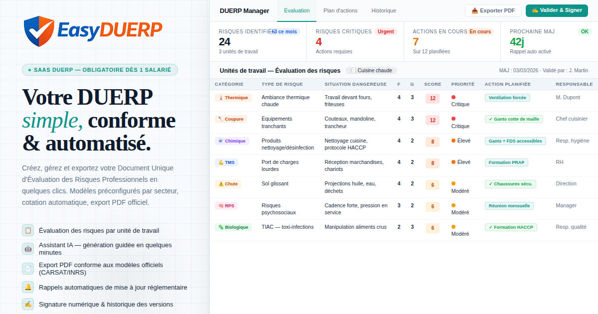 EasyDUERP — Interface du logiciel DUERP en ligne